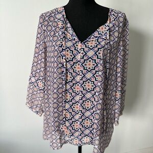 Zac & Rachel Multicolored V-Neck Flutter Sleeve Blouse